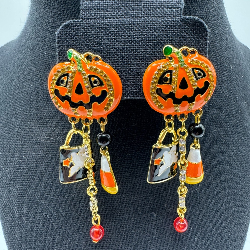 Halloween Pierce Earring Pumpkins with Rhinestones